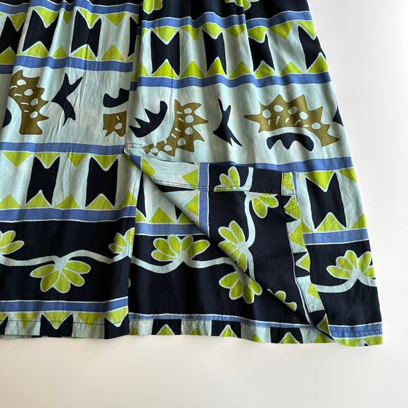 Java Lava Indonesian Rayon Flowy Earthy Beachy Blue Green Maxi Tank Dress L - Picture 6 of 10